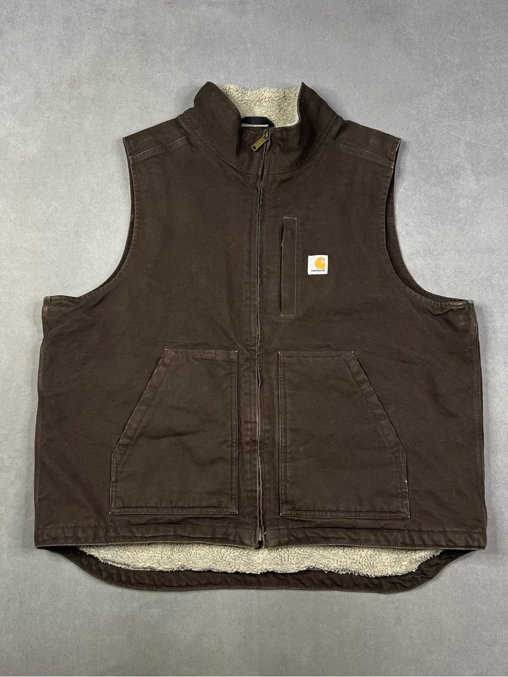 Carhartt Loose Fit Washed Duck Sherpa-Lined Mock-Neck Vest Brown XL